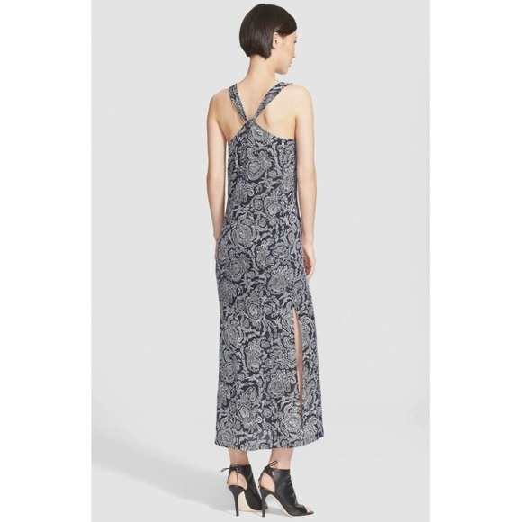 Theory Silk Paisley Print Georgette Maxi Dress Sleeveless Back Crisscross XS - Picture 3 of 10